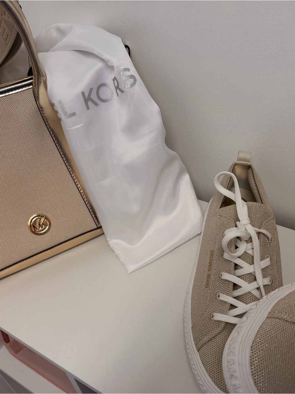 Michael Kors Luisa Satchel Bag & Gold Sneakers Size 10 Bundle Brand New